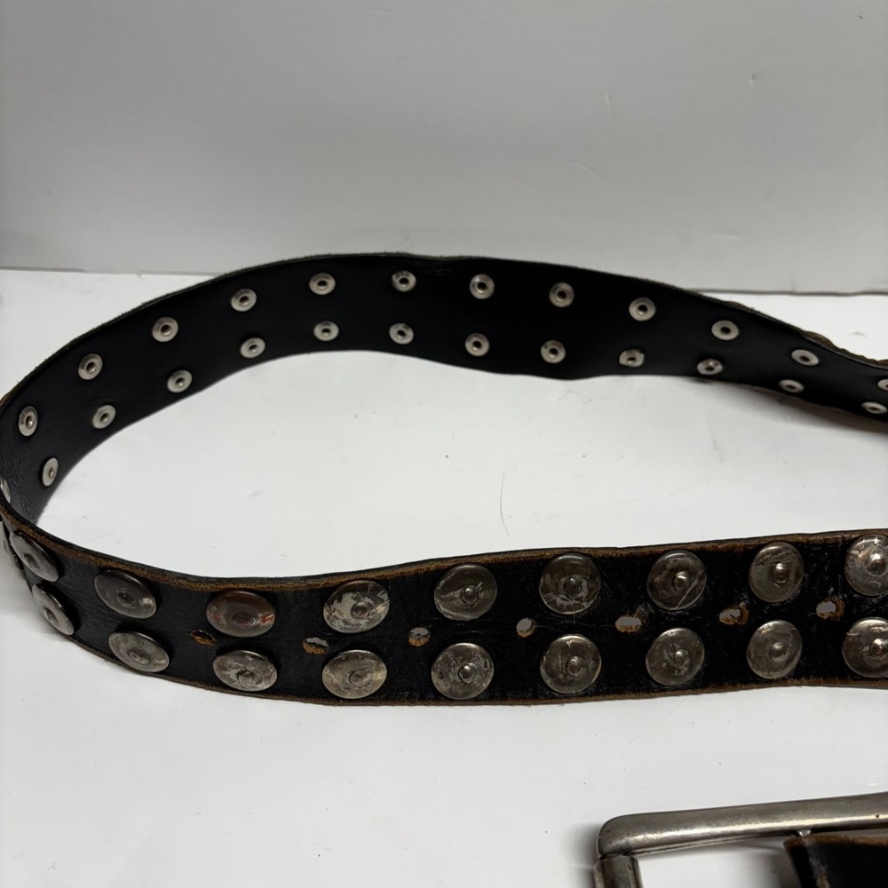 Energie Mens Black Studded Leather Belt 34 Made in Italy Punk Rock Distress Y2k - Picture 3 of 4